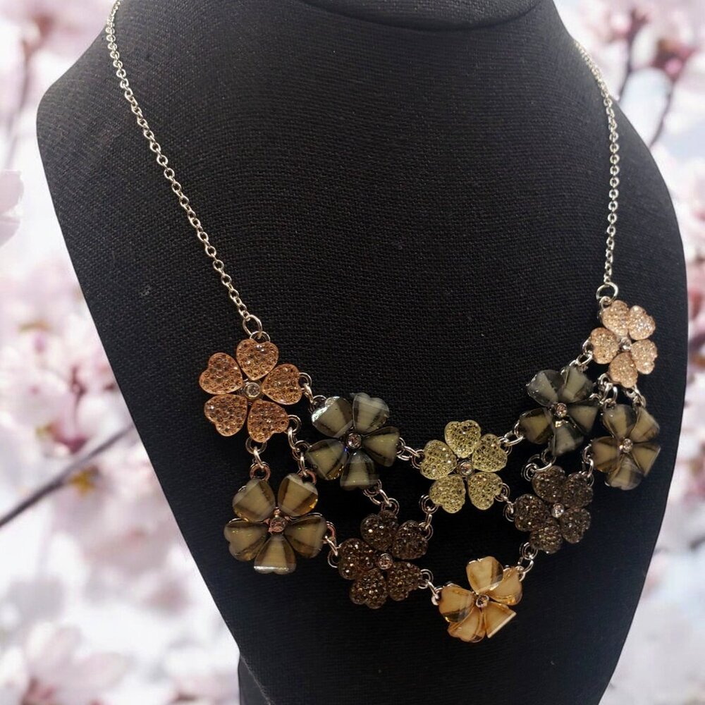 EUC Silver Tone Cherry Blossom Floral Statement Necklace